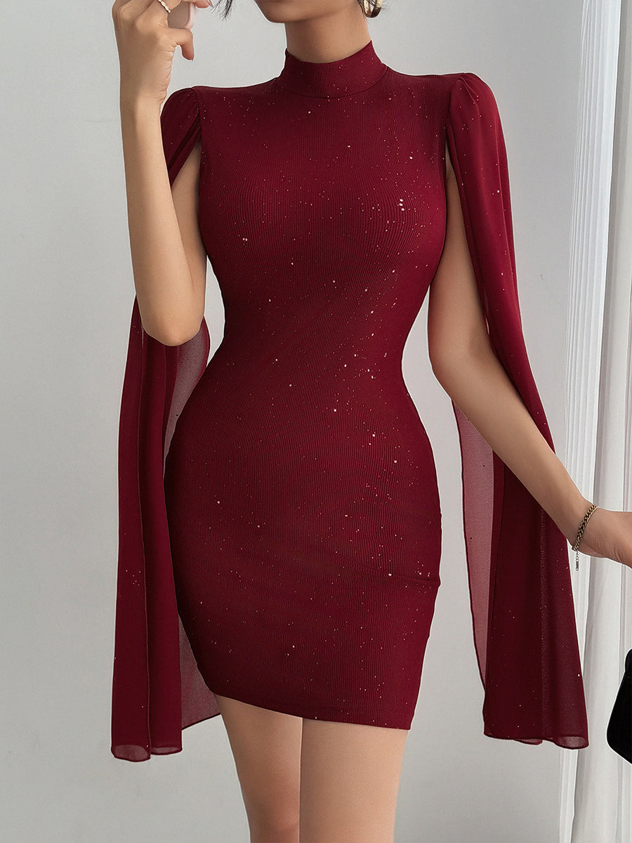 Rhinestone Spliced Round Neck Slim Fit Mini Dress image 9