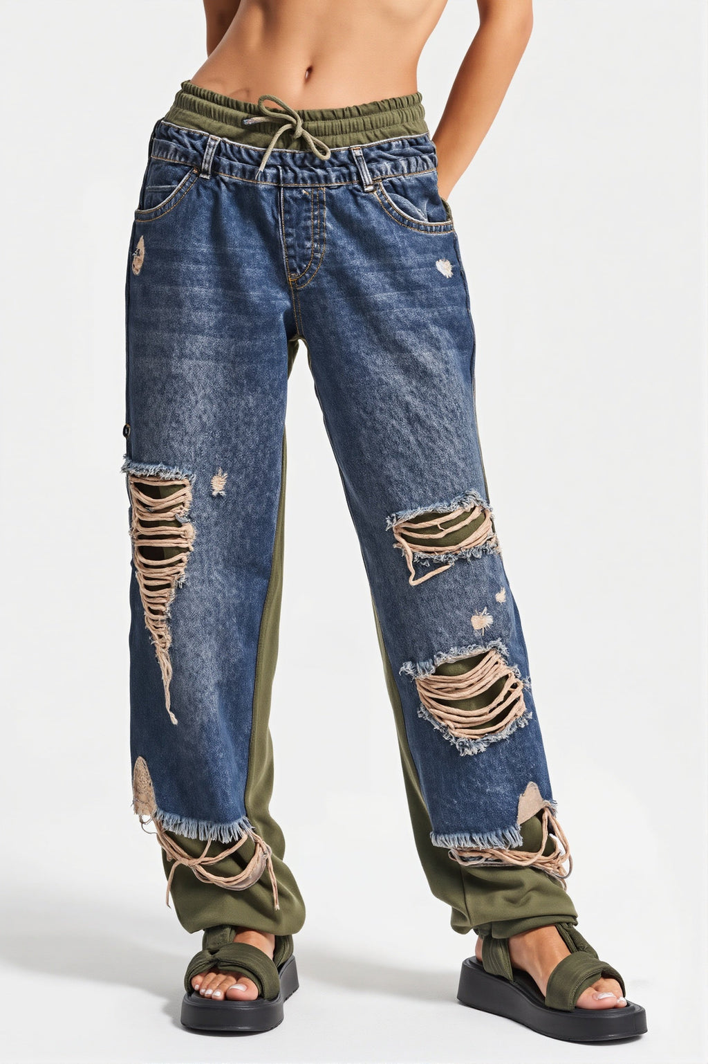 Distressed Tie Detail Streetwear Jeans image 4