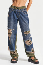 Distressed Tie Detail Streetwear Jeans image 4