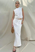 Simple Linen Cotton Sleeveless Slit Skirt Set image 1
