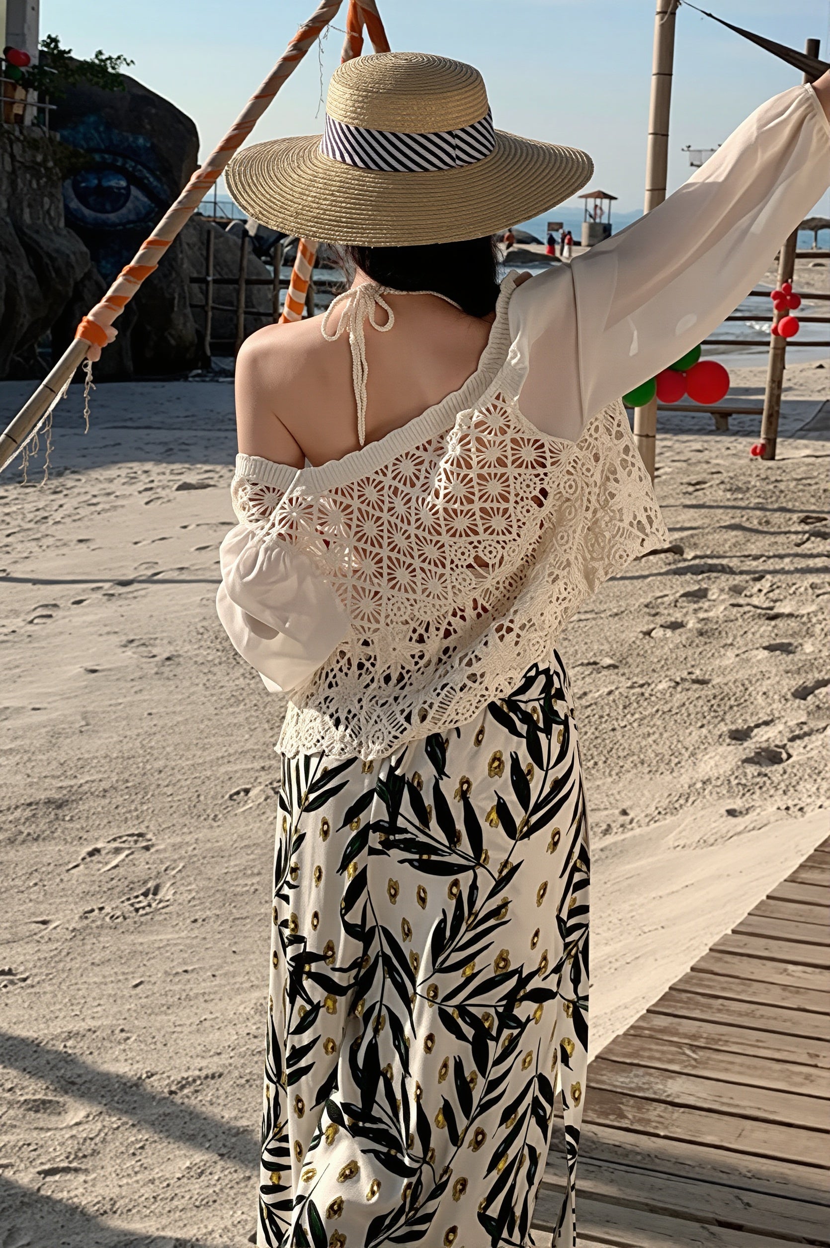 Boho Beach Split Floral Wide Pants image 4