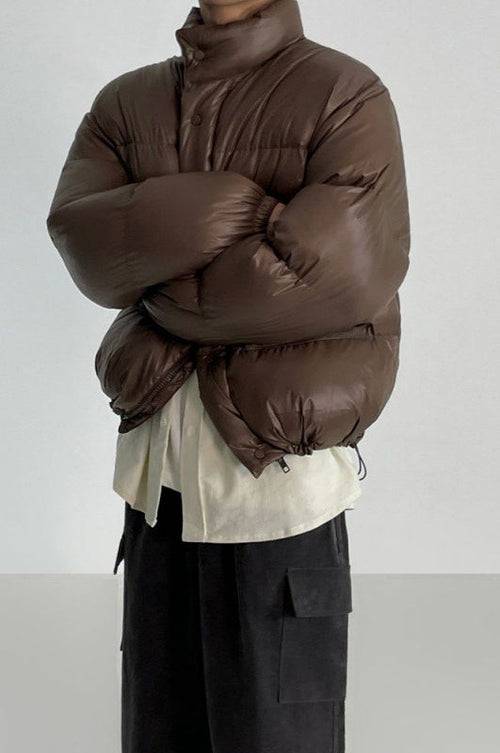 Classic Collar Cropped Solid Puffer Jacket image 2