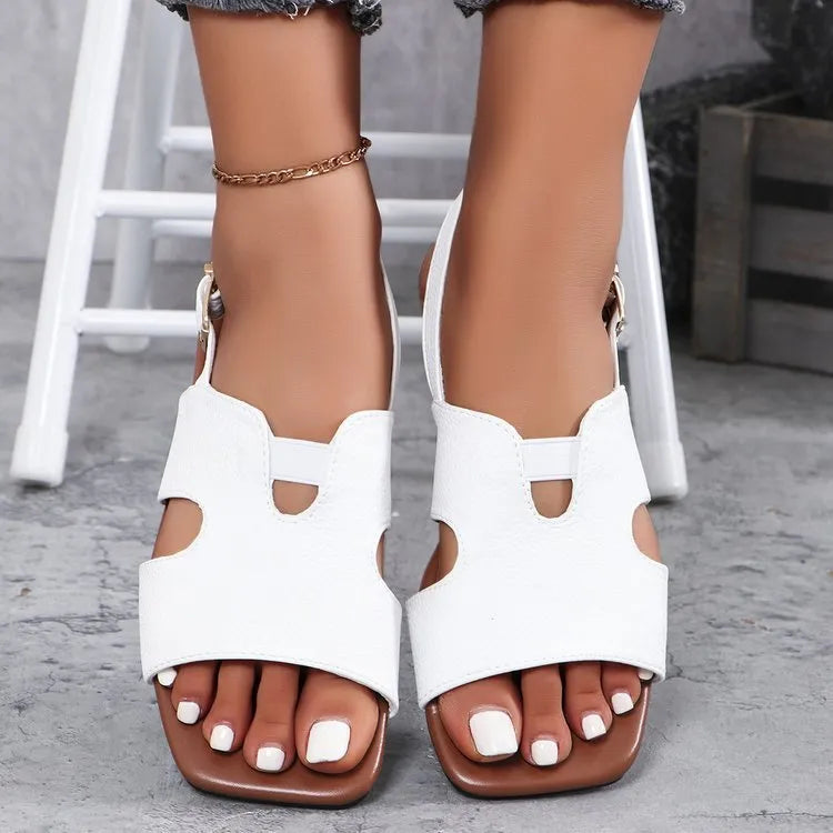 Corinne Flat Sandals detail view styled for Avrienne