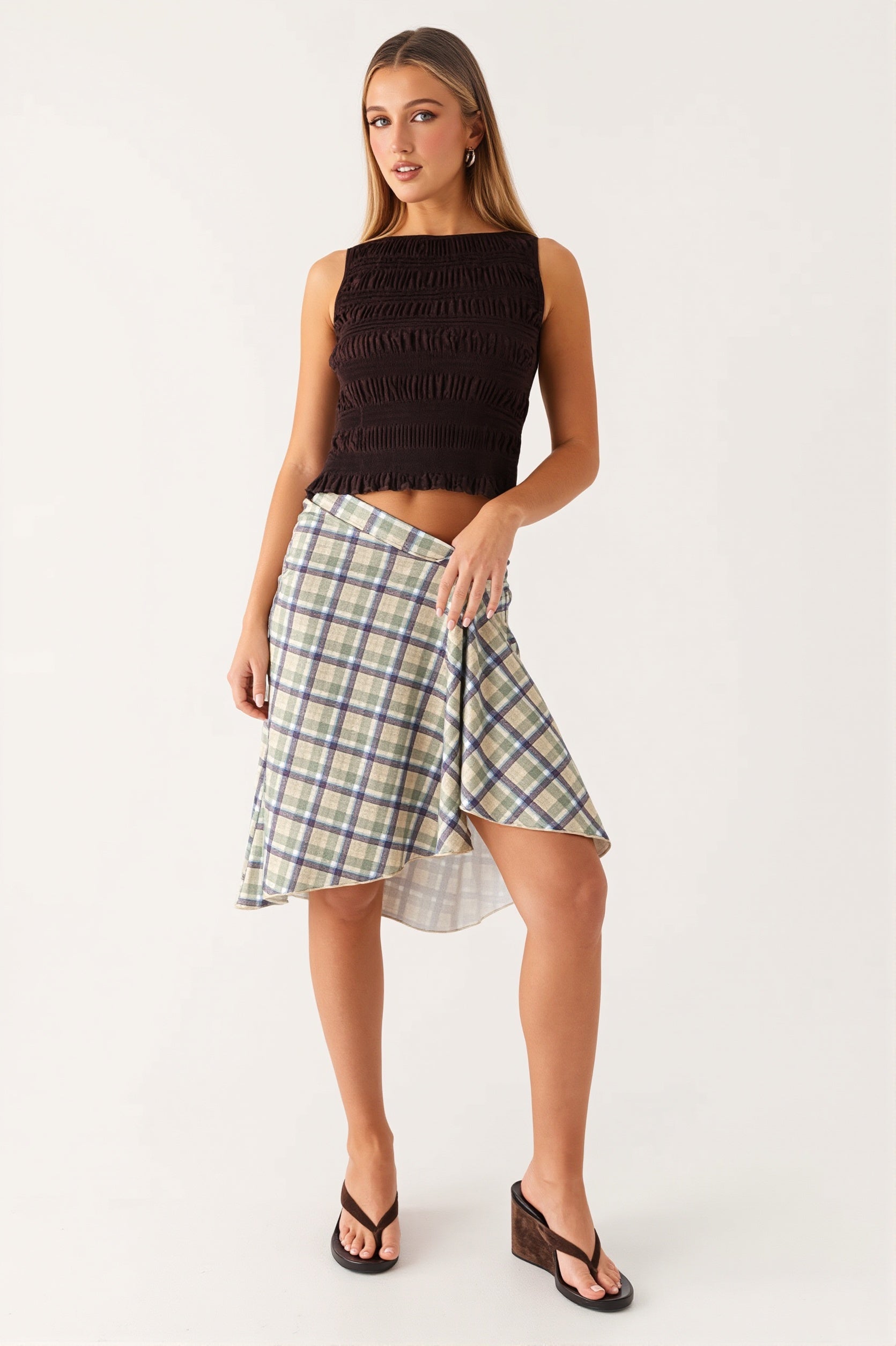 Elegant Striped Irregular Midi Skirt image 14