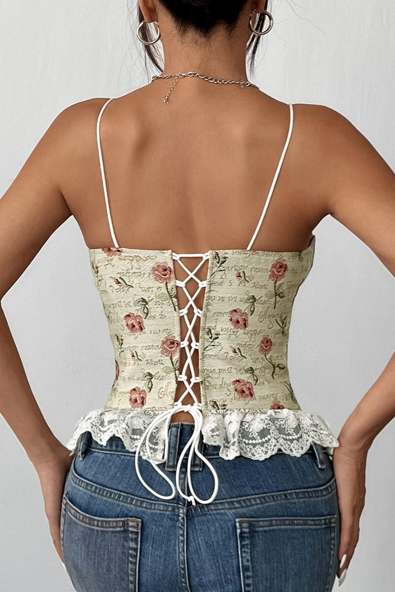 Chic Floral Jacquard Lace Insert Slim Cami Top image 5