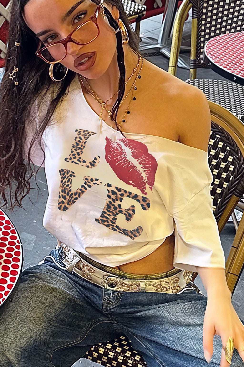 Street Style Leopard Letter Print V Neck Sexy Crop Top T-shirt image 2