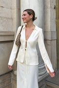 Satin Tie Front Fitted Blouse image 1