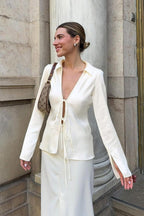 Satin Tie Front Fitted Blouse image 1