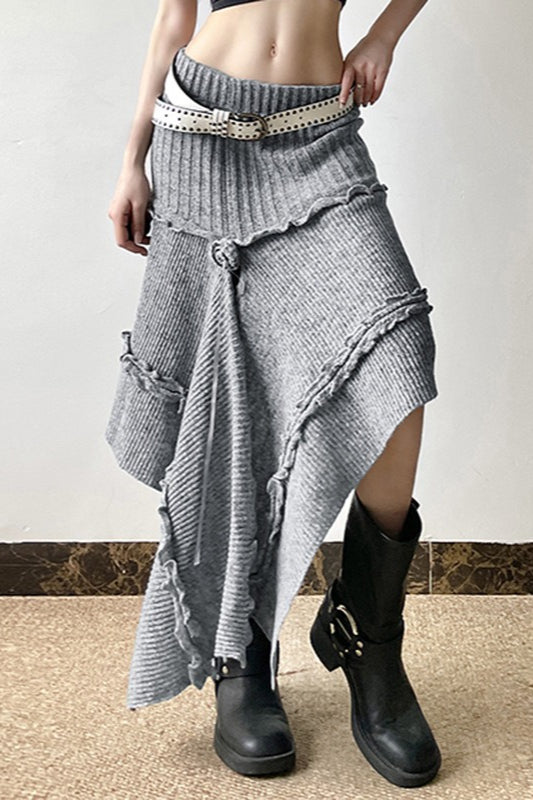 High Waist Asymmetrical Knit Skirt image 3