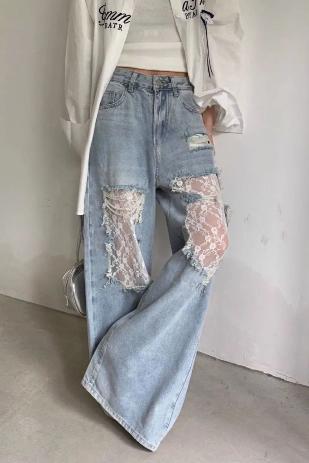 Lace Patchwork Ripped Loose Jeans image 17
