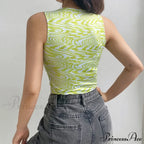 90s Aesthetics Striped Print Crops Summer Streetwear Sleeveless O-neck Green Baby Women Vests Tank top image 3