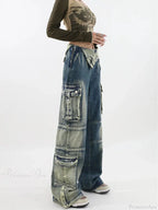 90s Dark Aesthetic Cargo Denim Pant image 2