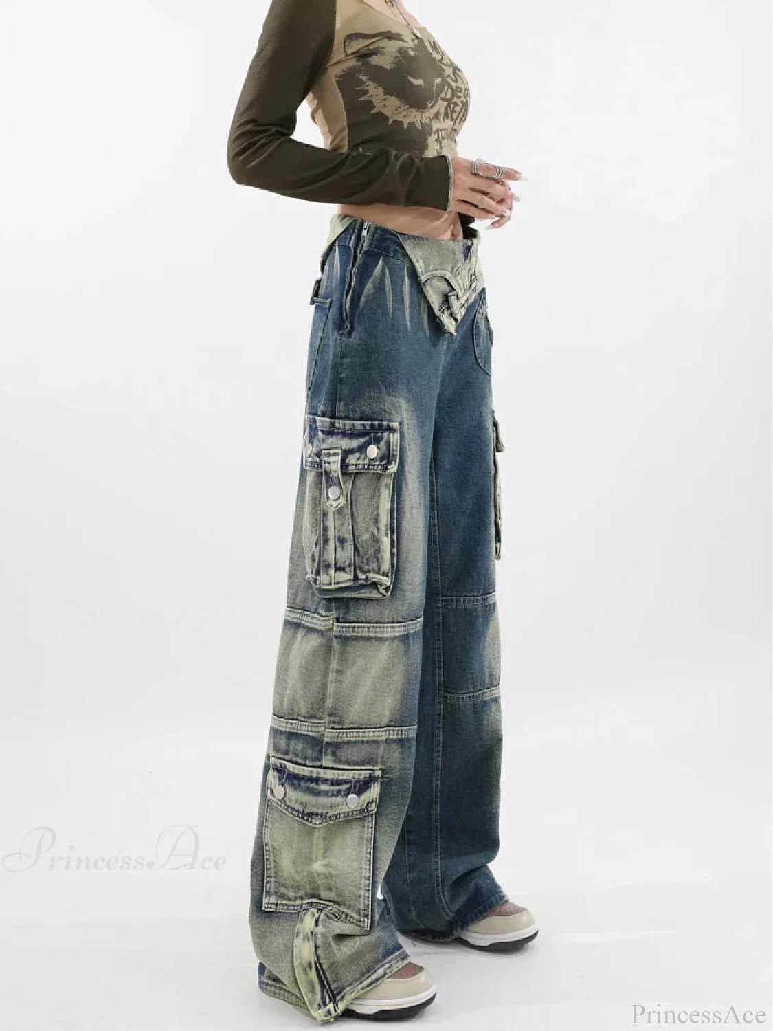 90s Dark Aesthetic Cargo Denim Pant image 2