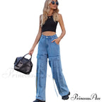 90s Streetwear Blue Cargo Casual Big Pockets Overalls High Waist Straight Denim Jean image 5