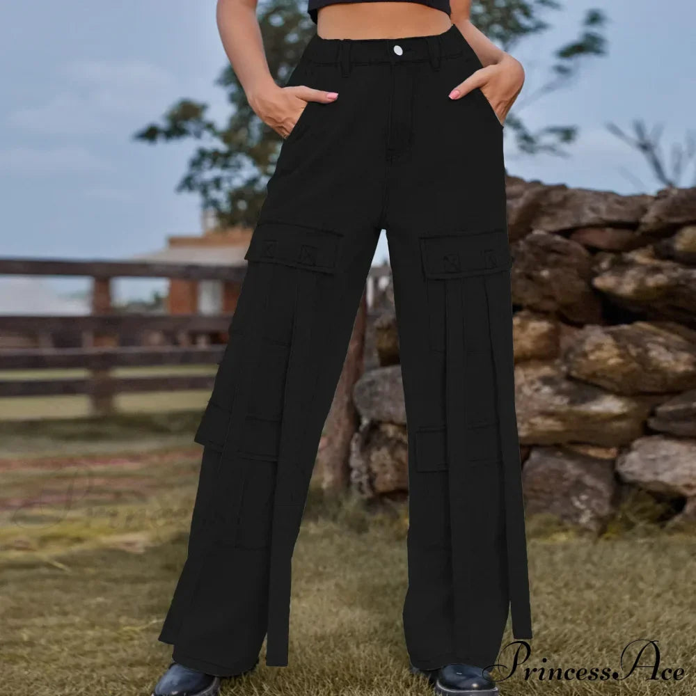 90s Streetwear Blue Cargo Casual Big Pockets Overalls High Waist Straight Denim Jean image 8