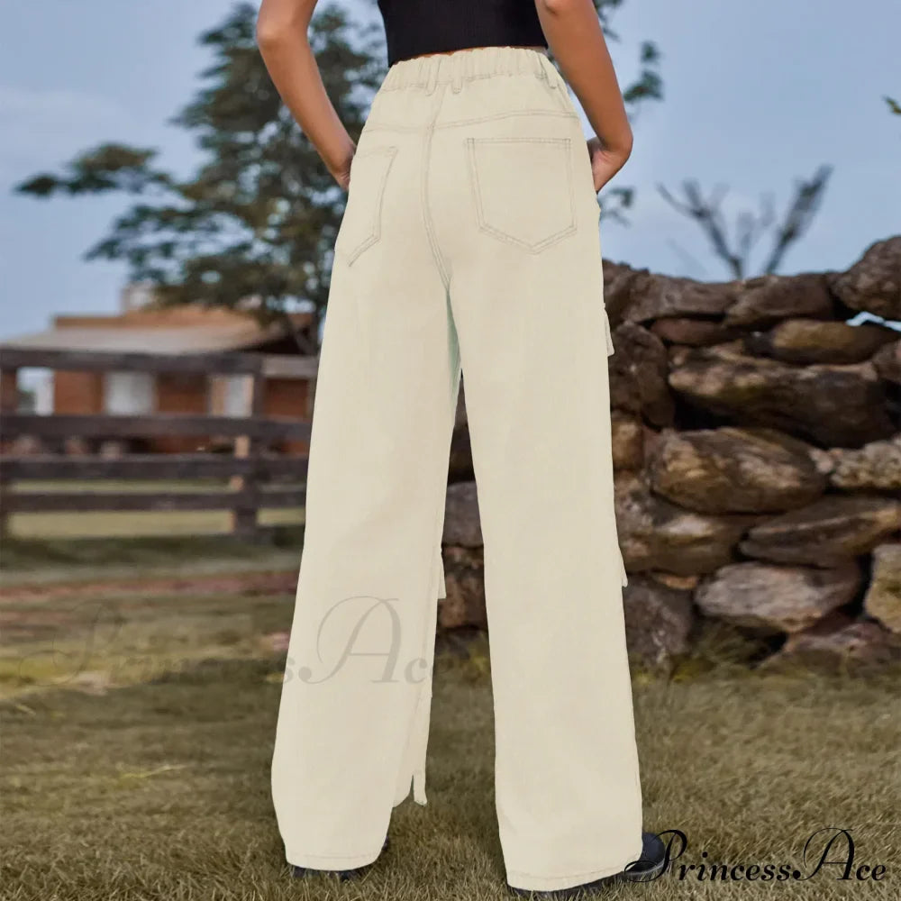 90s Streetwear Blue Cargo Casual Big Pockets Overalls High Waist Straight Denim Jean image 7