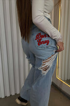 Chic Retro Embroidered Ripped Wide Leg Jeans image 5