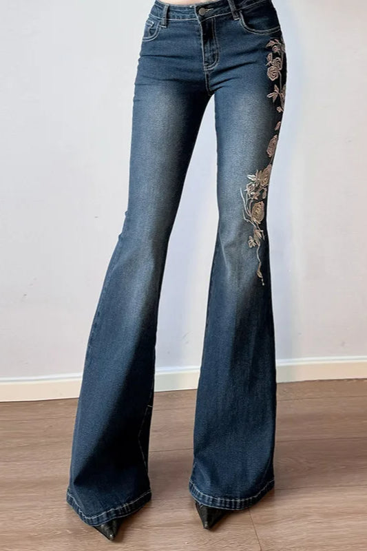 Vintage Plant Embroidered Bootcut Jeans image 3