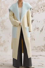 Faux Fur Collar Long Patchwork Loose Knit Overcoat image 1