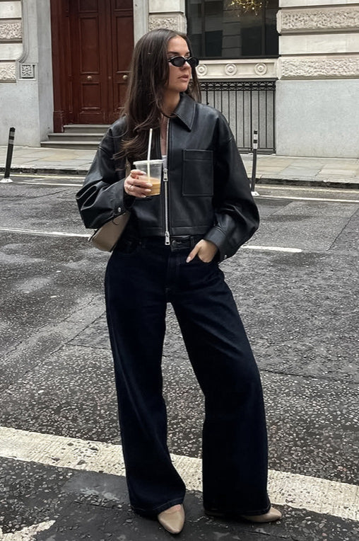 Loose Fit Matte Leather Short Jacket image 5