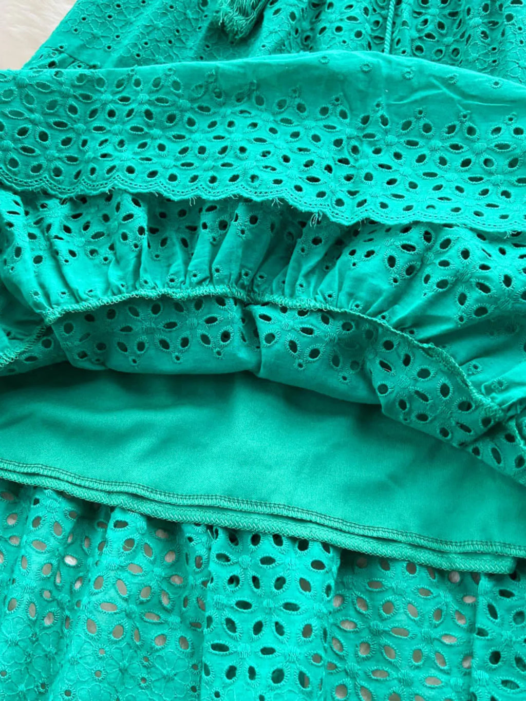 Soleil Eyelet Skirt detail view styled for Avrienne
