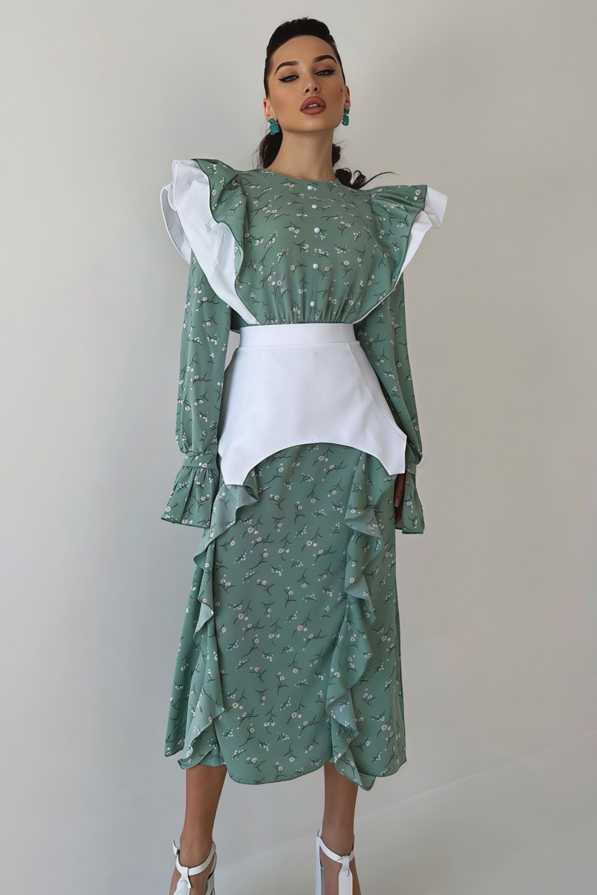 Detachable Waistband Long Sleeve Floral Skirt Set image 1