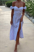 Off Shoulder Floral Slit Midi Dress image 10