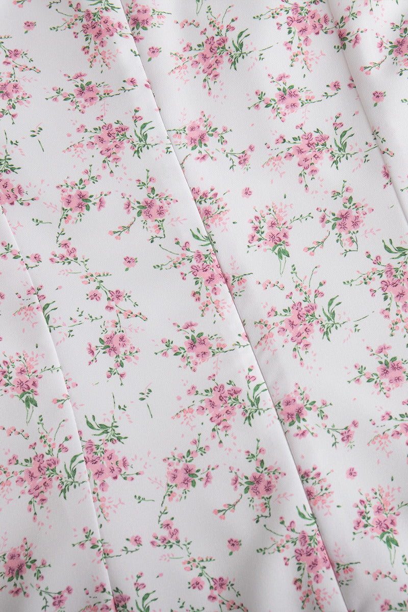 V Neck Fitted Shoulder High Waist Short Sleeve Floral Dress image 5