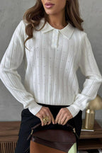 Jacquard Polo Collar Long Sleeve Loose Blouse image 10