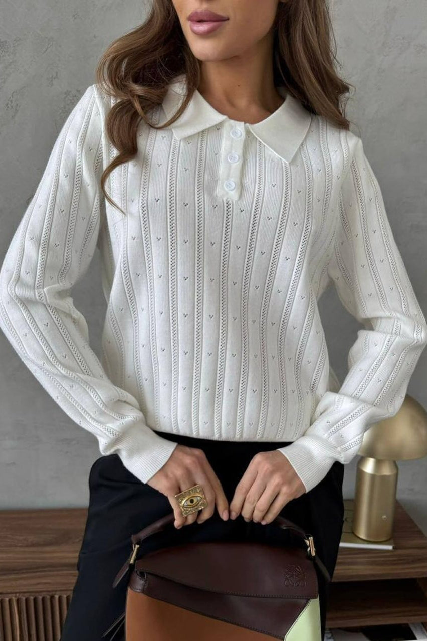 Jacquard Polo Collar Long Sleeve Loose Blouse image 10