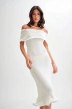 Ruffle Off Shoulder Knit Midi Dress image 4