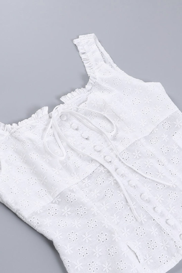 Cami Jacquard Lace Floral Button Tank Top image 7