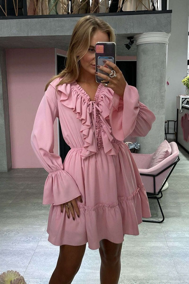 Chiffon V Neck Flared Sleeve Mini Dress image 12