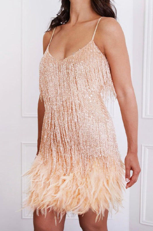 Feather Trim Sequin Cami Party Dress image 8