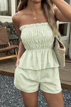 Casual Minimalist stripe Tube Ruffle Shorts Two Piece Set image 15