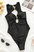 Chic Solid Halter Push Up Black One Piece Swimwear image 5