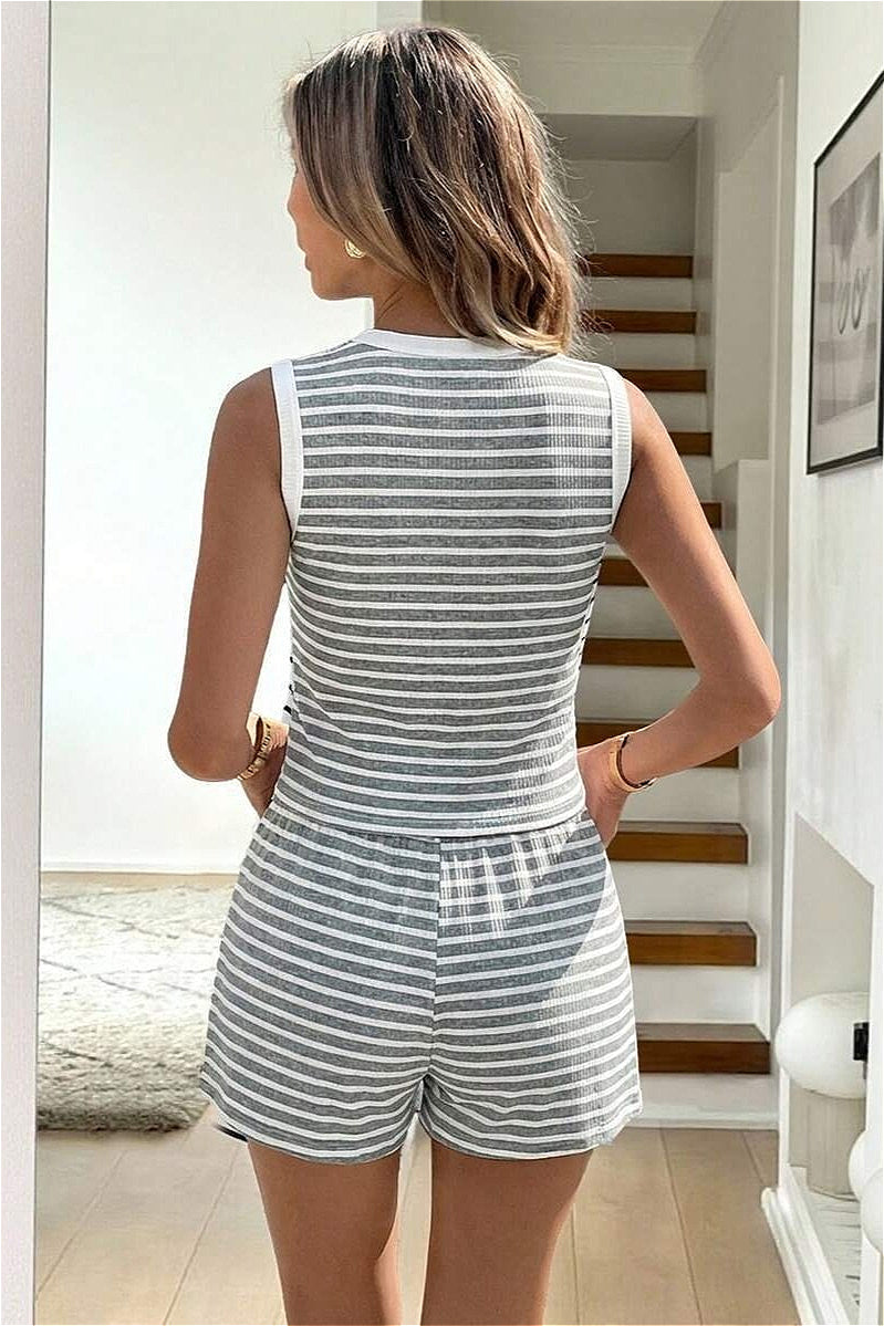 Striped Tie Front Short Two Piece Set image 9