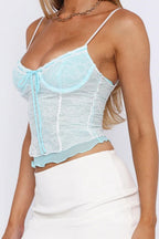 Knit Lace Patchwork Solid Sheer Cami Top image 6