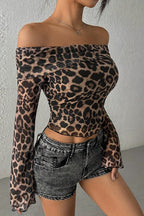 Off Shoulder Leopard Print Crop Top image 2