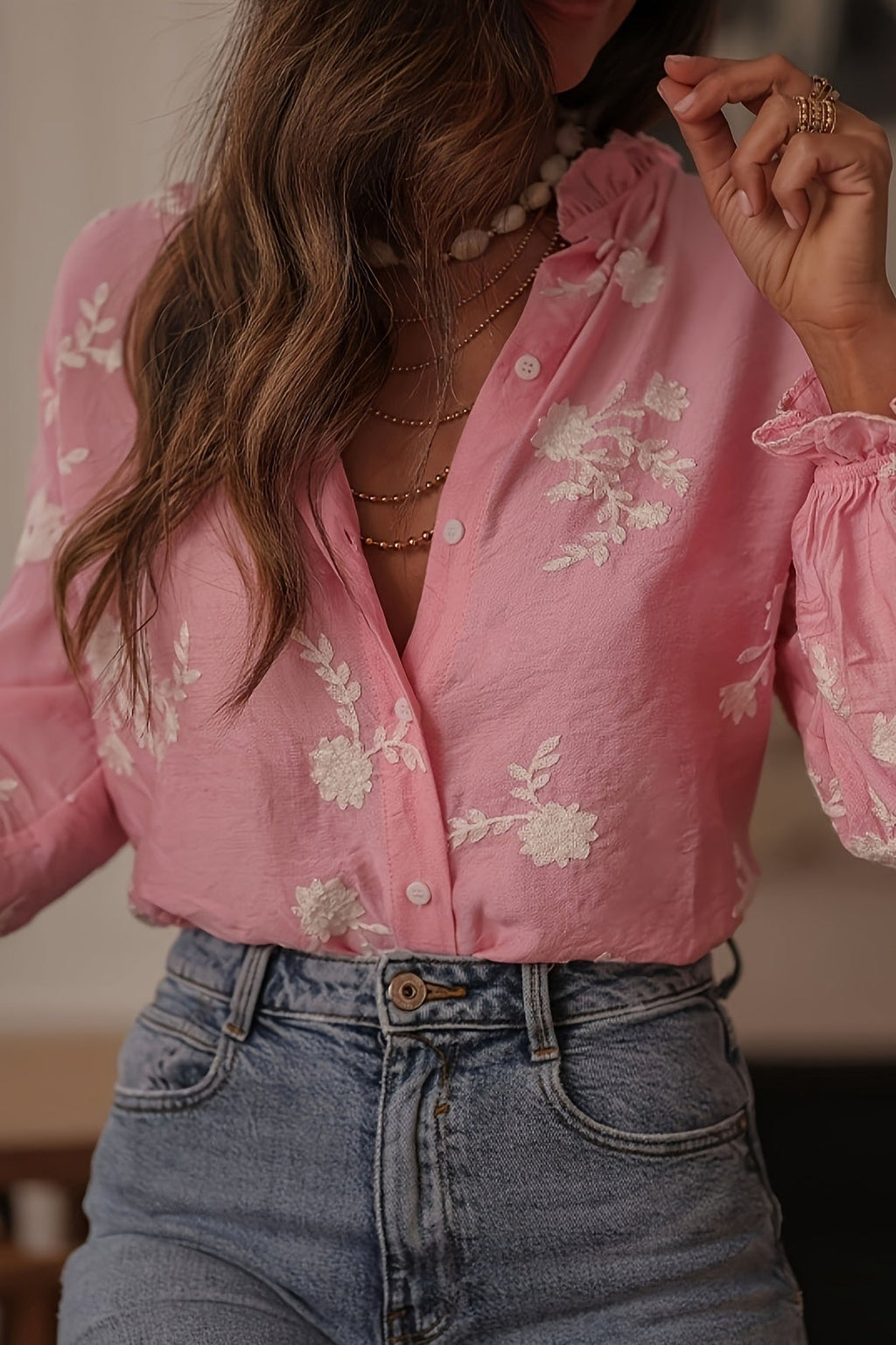 Long Sleeve Printed Lantern Sleeve Blouse image 3