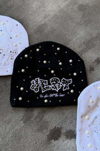 Street Style Pearl Rhinestone Letter Knitted Hat image 4