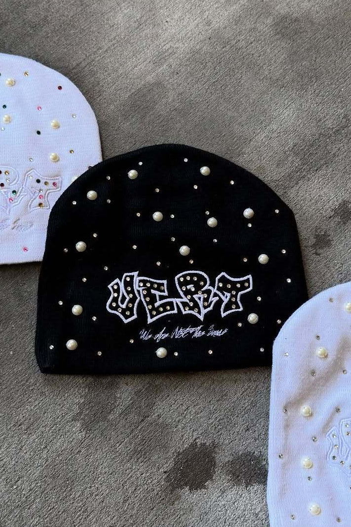 Street Style Pearl Rhinestone Letter Knitted Hat image 4