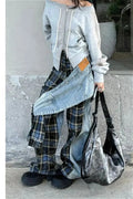 Plaid Patchwork High Waist Denim Pant image 2