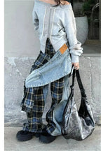Plaid Patchwork High Waist Denim Pant image 2