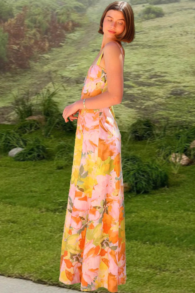 Floral Print Sleeveless Holiday Flowy Maxi Dress image 2