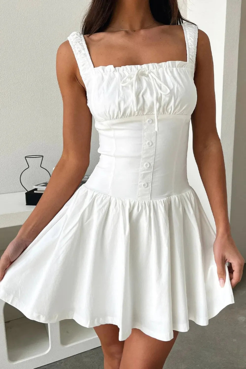 Allegra Button Cami Dress styled for Avrienne
