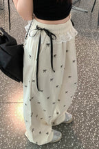 Sweet Lace Trim Splice Bow Casual Pants image 3