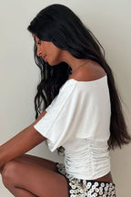 Chic Solid Off Shoulder Shirred Waist T-shirt image 3