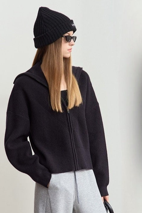 Naval-Collar Zip Lazy-Style Thick Knit Cardigan image 9