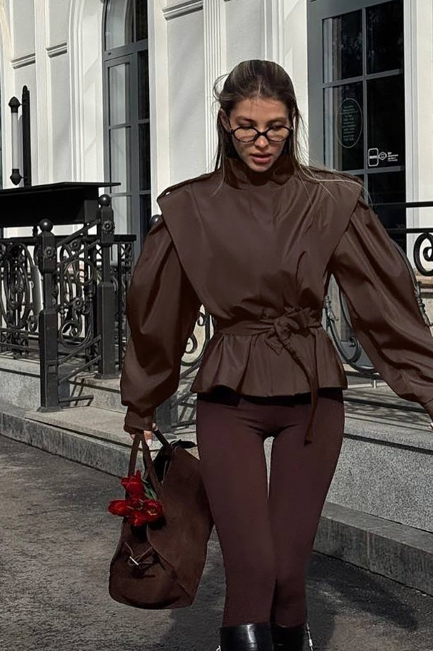 Tie-Waist Collared Long-Sleeve Loose Trench Coat image 3